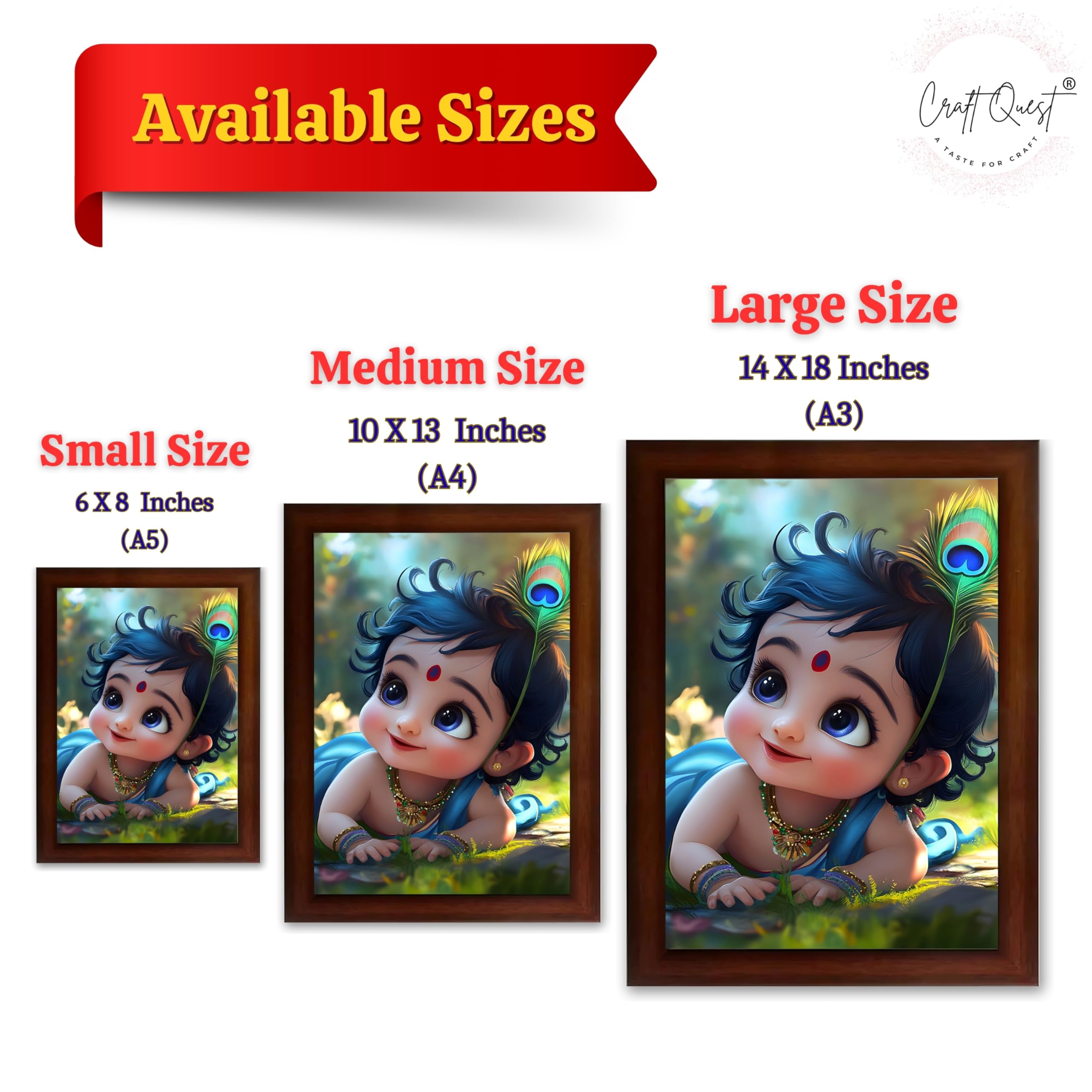 CRAFT QUEST Bal Gopal Painting Kanha Ji Poster | Laddu Lord Makhan Chor | Walls Home Bedroom Living Room Decoration Gift.