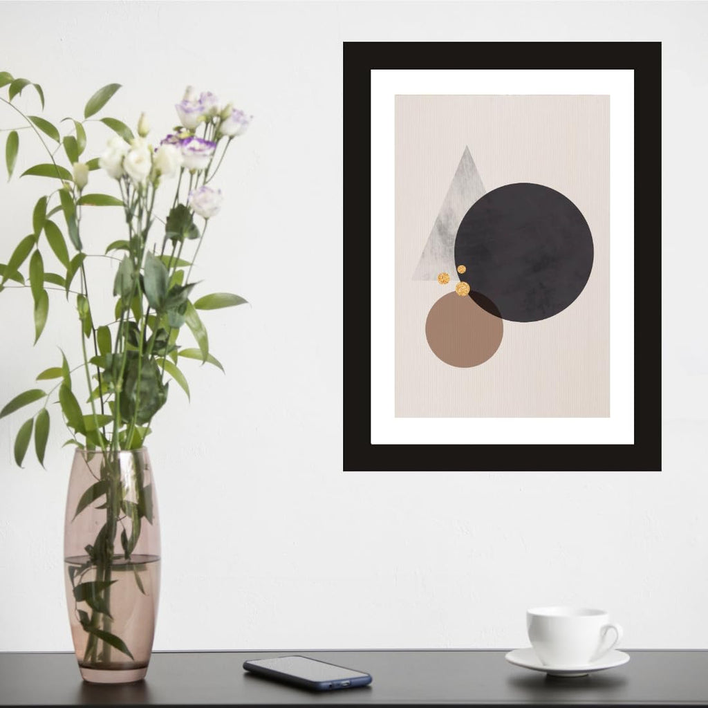CRAFT QUEST Abstract Digital Geometric Modern Art Painting Poster Frame for Home & Office Wall Decoration - Portrait, Wall Display (Black, 14x10 Inch Frame)