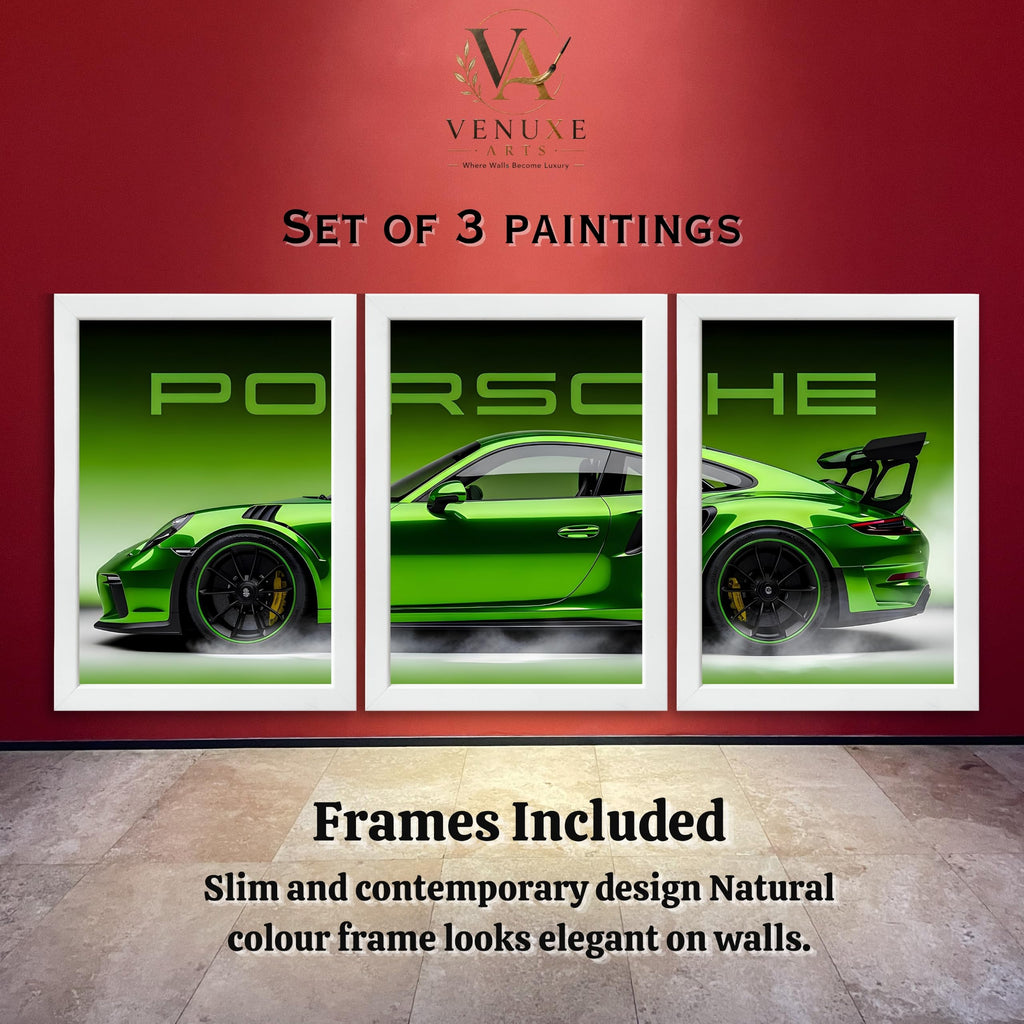 VENUXE ARTS Set Of 3 Big Sports Cars Framed Posters Gift Items for Boys Room Wall Decoration Bedroom, Living Room, Office, Studio Décor | Car Poster Frame for Wall Décor