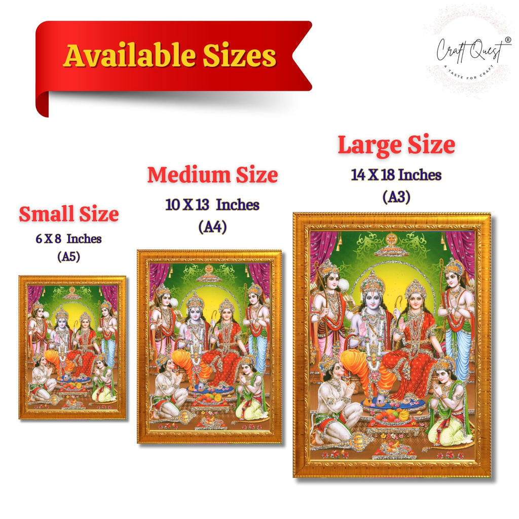 CRAFT QUEST Ram Darbar Lord Shri Rama Sita Parivar Family Wall Painting Framed Home and Pooja Decor