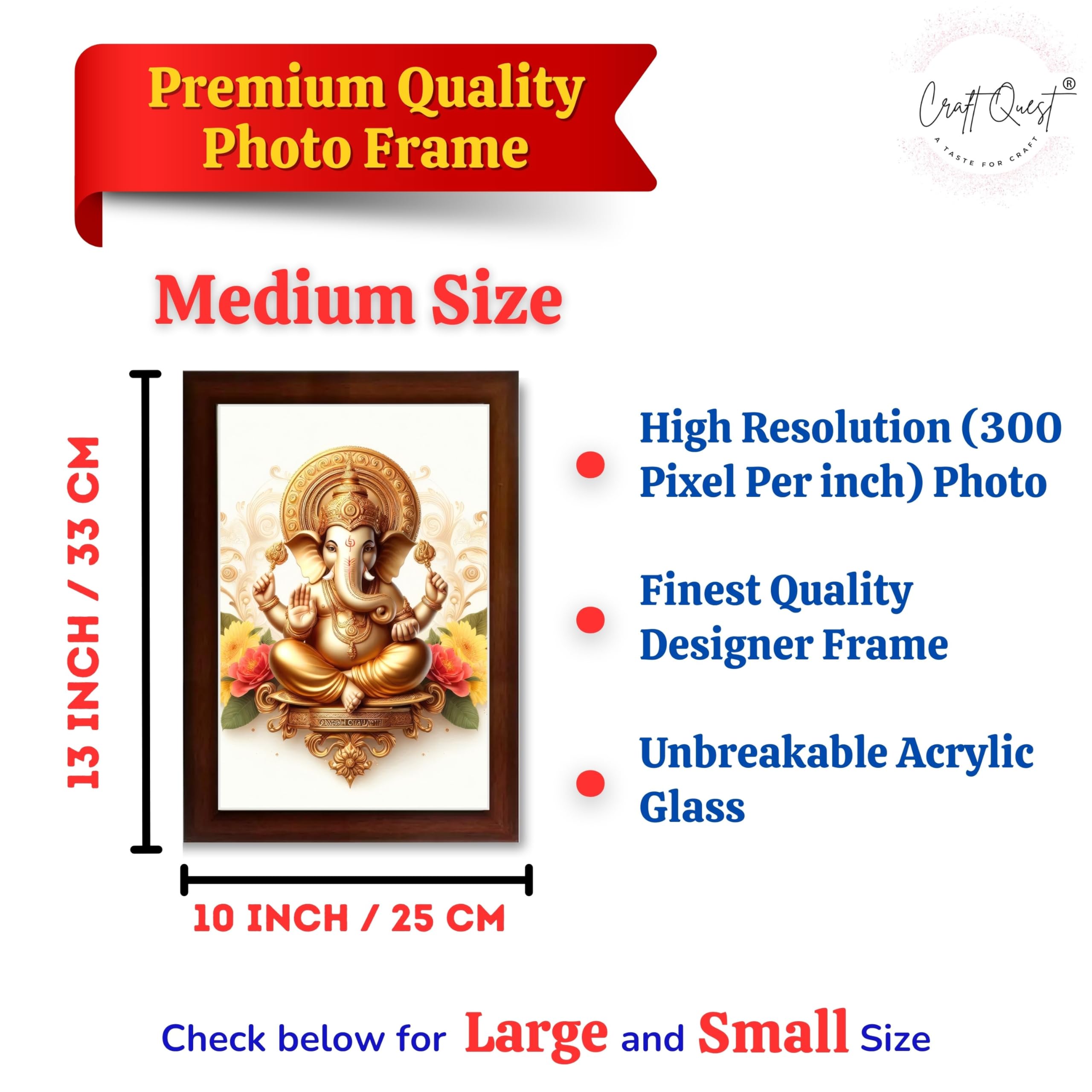 CRAFT QUEST Lord Ganesha Ganpati ji Modern Wall Art Painting With Frame For Pooja, Home and Office Decor,