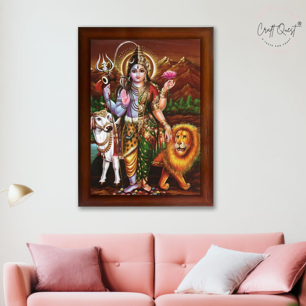 CRAFT QUEST Ardhanarishvara Arthanareeswara Shiv Parvati Photo Frame | Hindu God Spiritual Framed | Ideal for Home, Office, Temple & Puja Room, Wall Decor