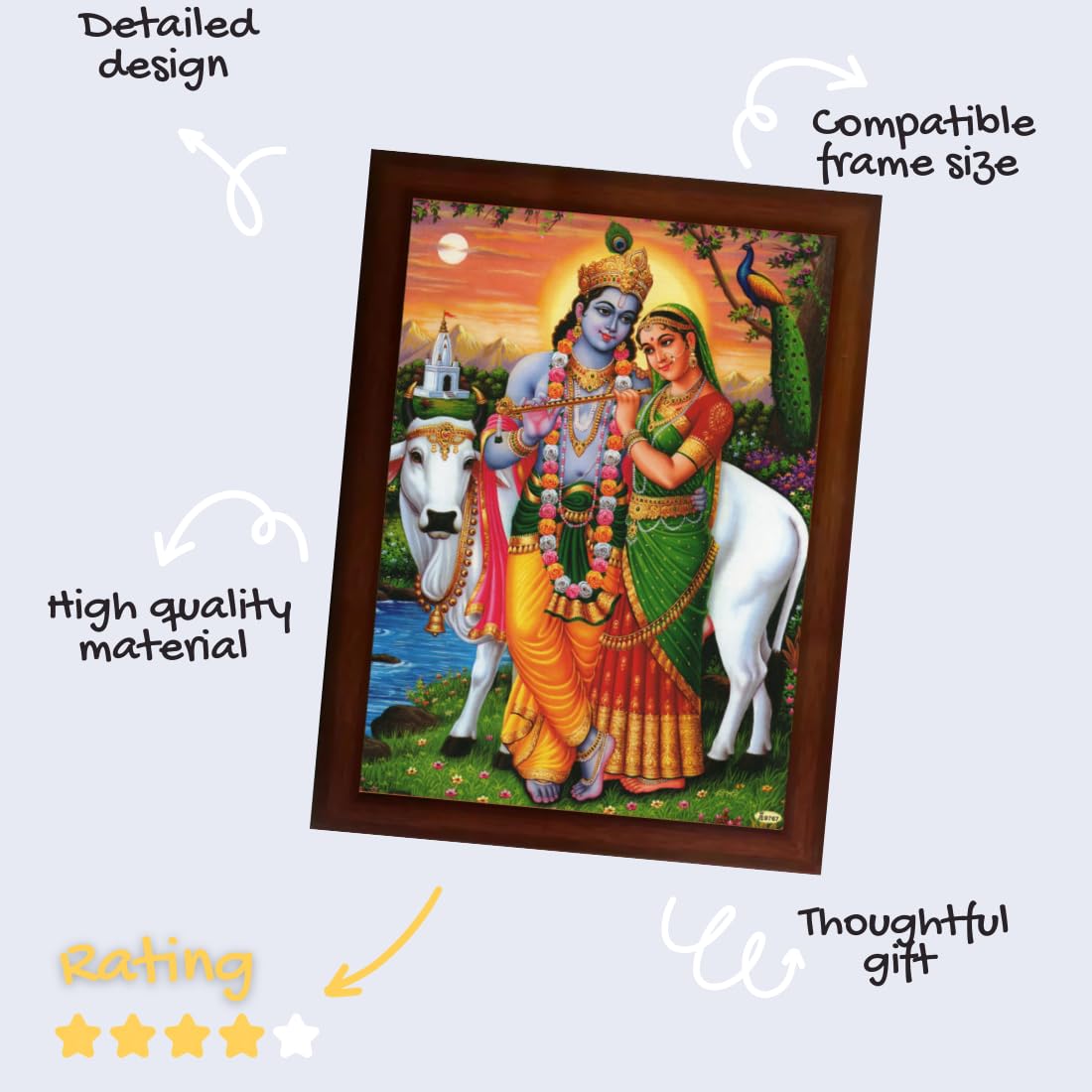 Craft Quest Radha Krishna Sparkle Coated Home Decorative Gift Item Framed Painting (10 X 14 Inches, Brown) RK1013-09