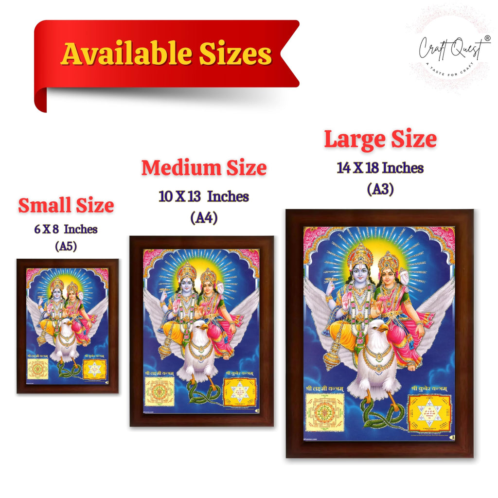 CRAFT QUEST Lord Vishnu and Goddess Lakshmi Giving Blessing on Garud, Glitter Work Painting