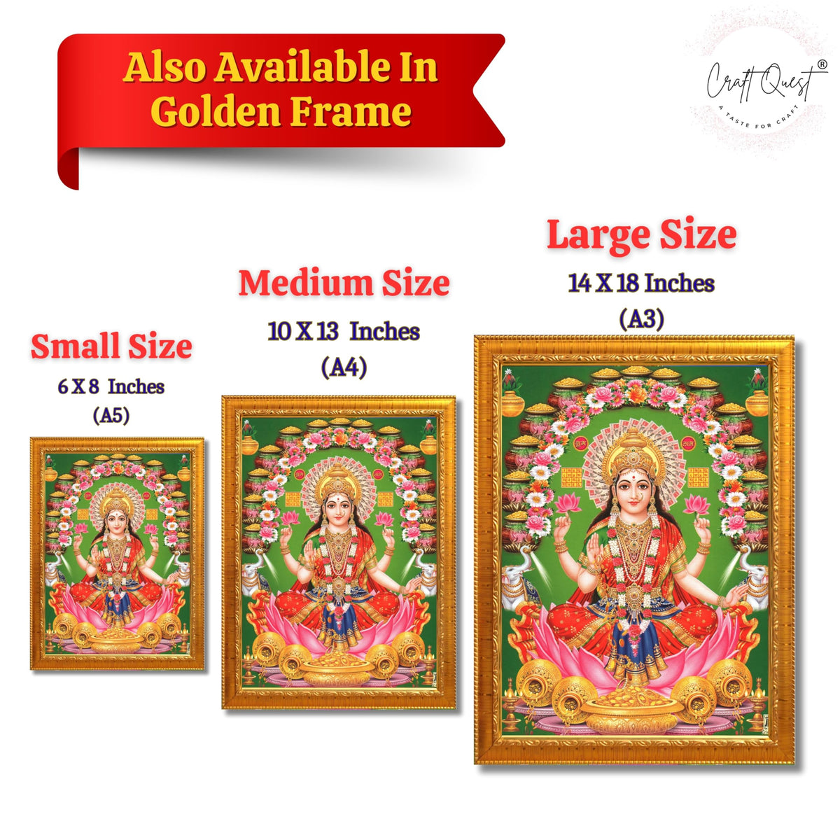 CRAFT QUEST Goddess Lakshmi Devi Dhana Vaibhav Laxmi Maa Wall Painting Frame Home Decor