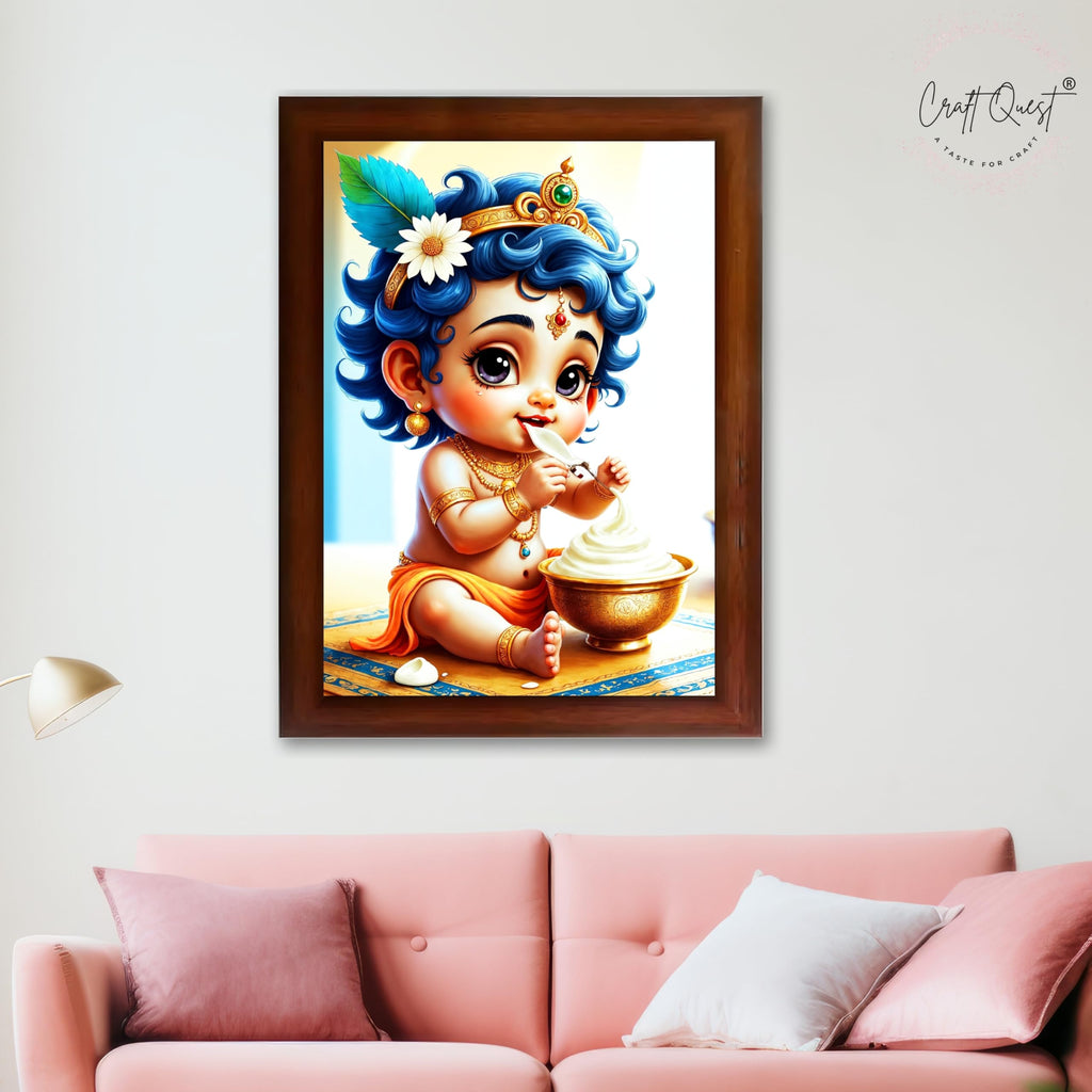 CRAFT QUEST Bal Gopal Painting Kanha Ji Poster | Walls Home Bedroom Living Room Decoration Gift.