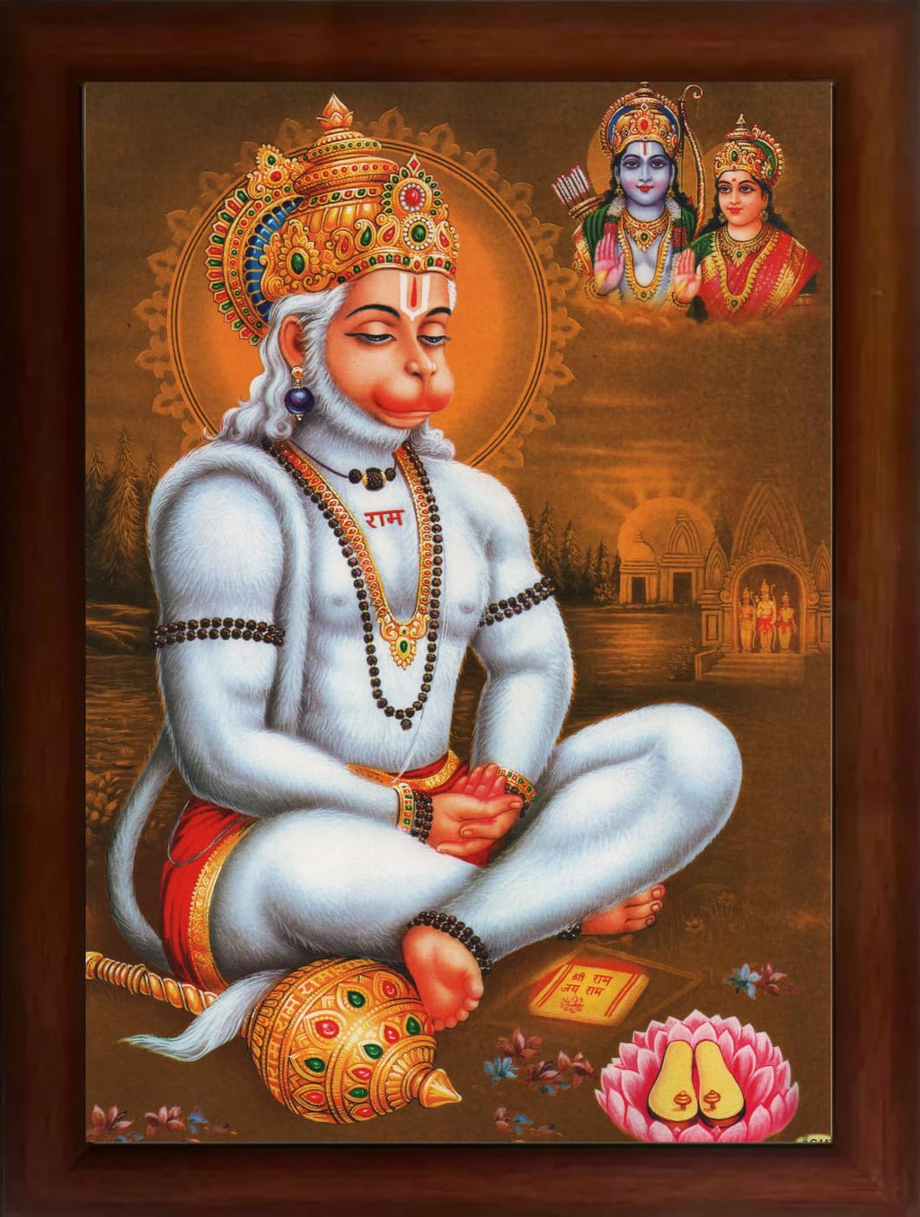 Craft Quest Hanuman Jii Religious Wood Photo Frames for Worship/Pooja(Photoframe,Multicolour, 14 X 10 Inch), Wall Mount, Rectangular