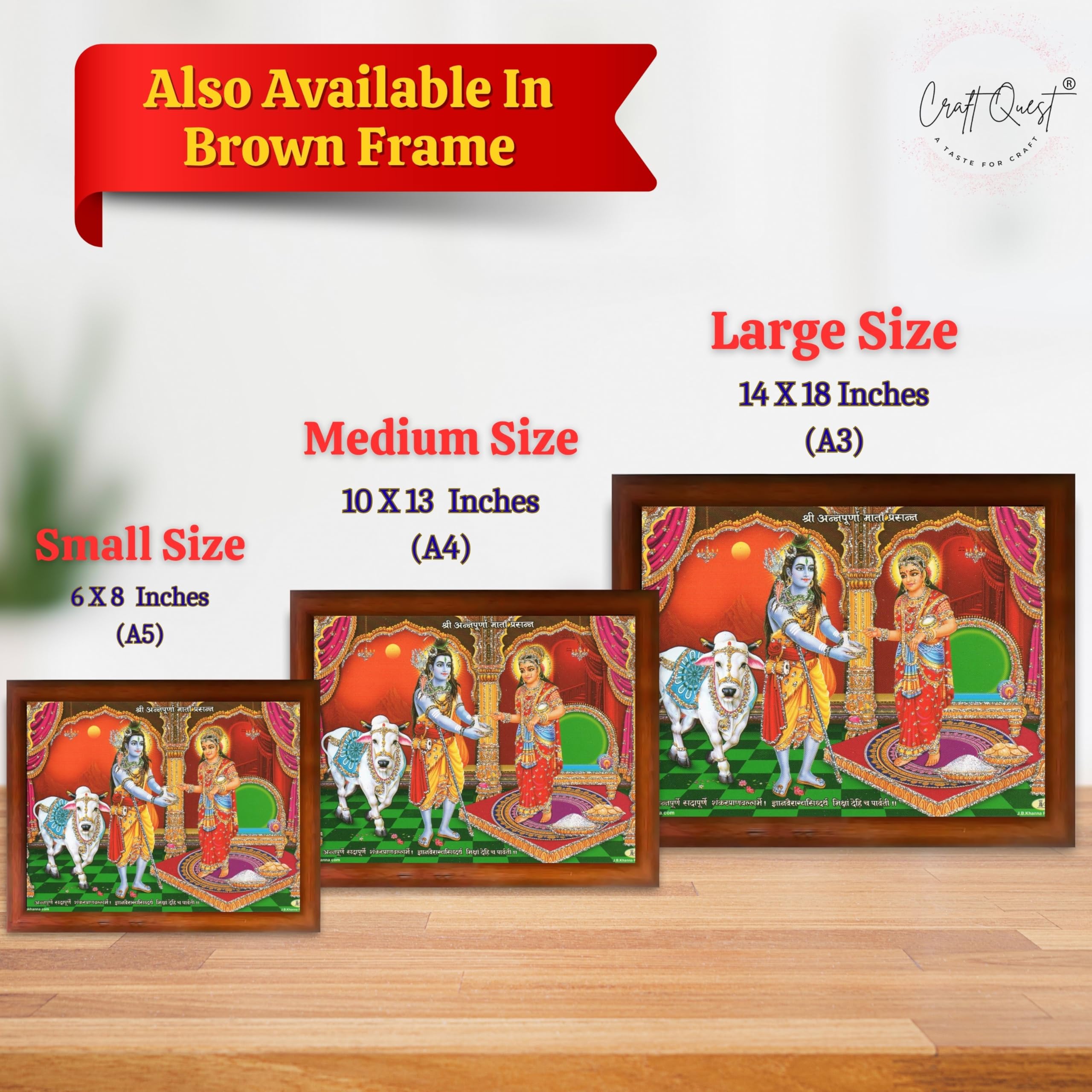 CRAFT QUEST Shiva & Maa Annapurna devi sitting on throne photo frame with Acrylic Glass for Kitchen Worship