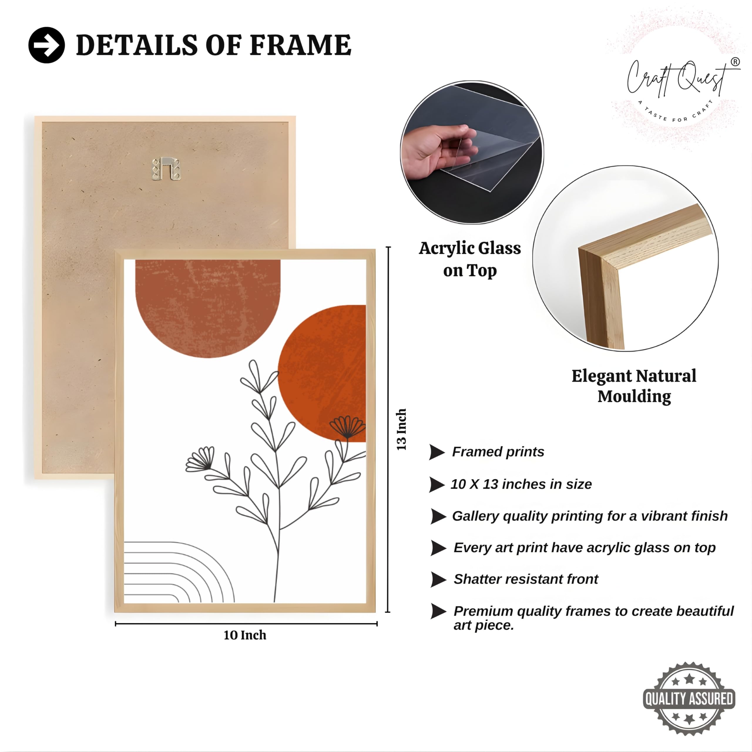 CRAFT QUEST Wall Art Decor Paintings | Set of 3 Abstract Wall Art Frames for Home Decoration | Ideal for Living Room, Bedroom & Offices