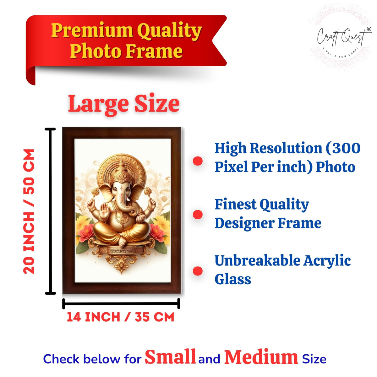 CRAFT QUEST Lord Ganesha Ganpati ji Modern Wall Art Painting With Frame For Pooja, Home and Office Decor,
