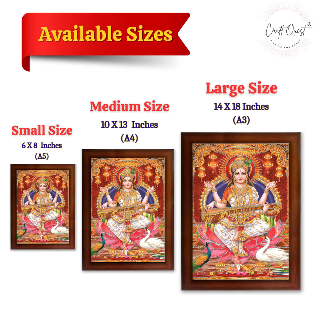 CRAFT QUEST Saraswati Devi Goddess Saraswati Maa Wall Painting Framed Home Decor wooden framed