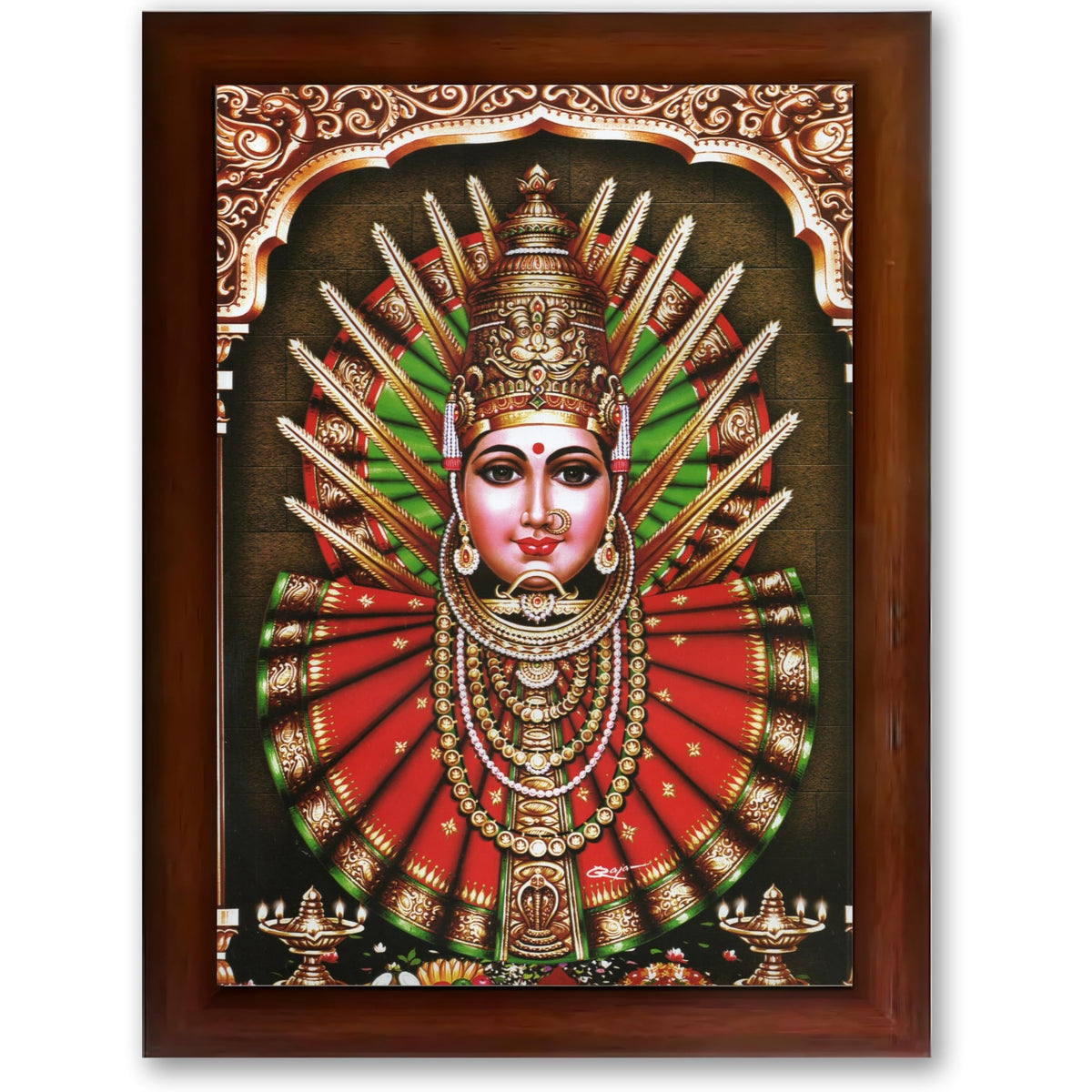 CRAFT QUEST Renuka Devi Yellamma Mata Ellamma Thalli Wall Painting Framed | South God Picture Frame for Home, Office, Temple & Gifting, Decor