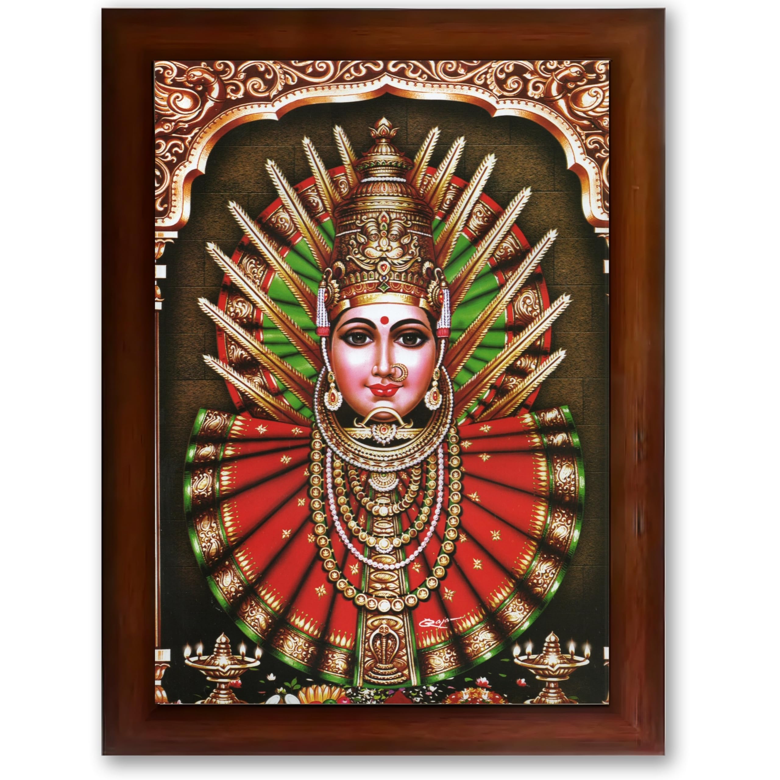 CRAFT QUEST Renuka Devi Yellamma Mata Ellamma Thalli Wall Painting Framed | South God Picture Frame for Home, Office, Temple & Gifting, Decor