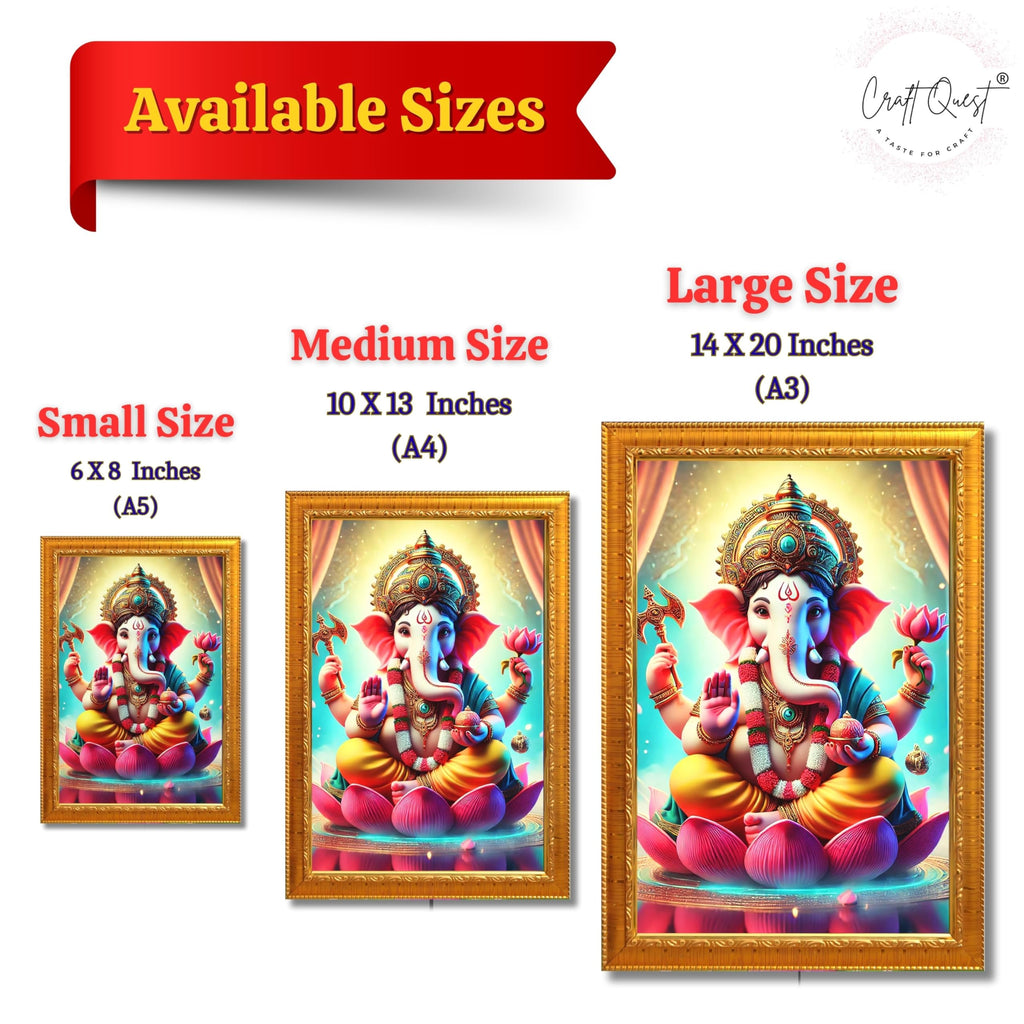 CRAFT QUEST Lord Ganesha Ji Laminated God Photo Frame Wall Decor Mandir Pooja Poster Religious Painting Home Office Gift GA-219