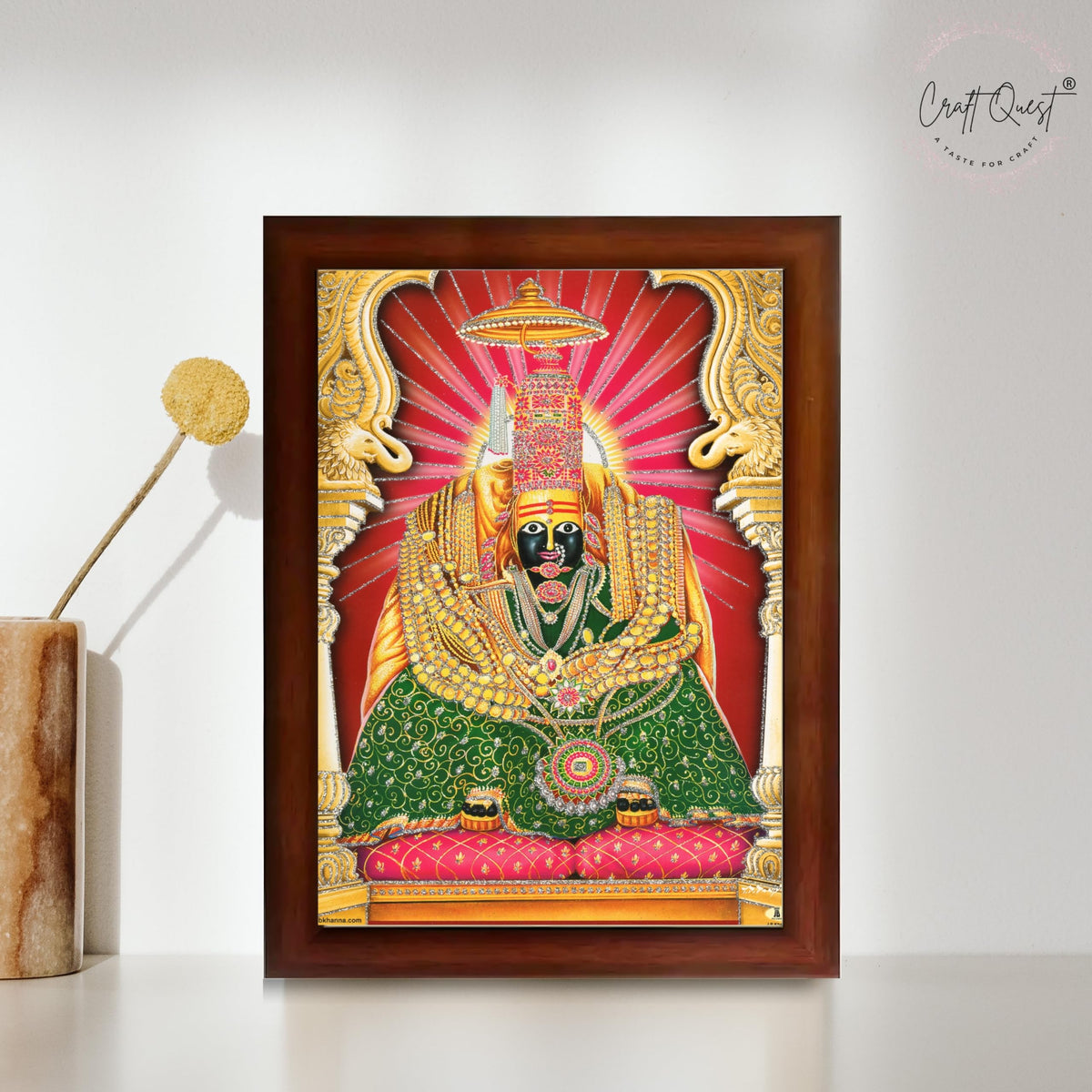 CRAFT QUEST Tulja mata photo with frame, Tuljabhawani photo, Tuljapur, Religious Framed Painting with Acrylic glass