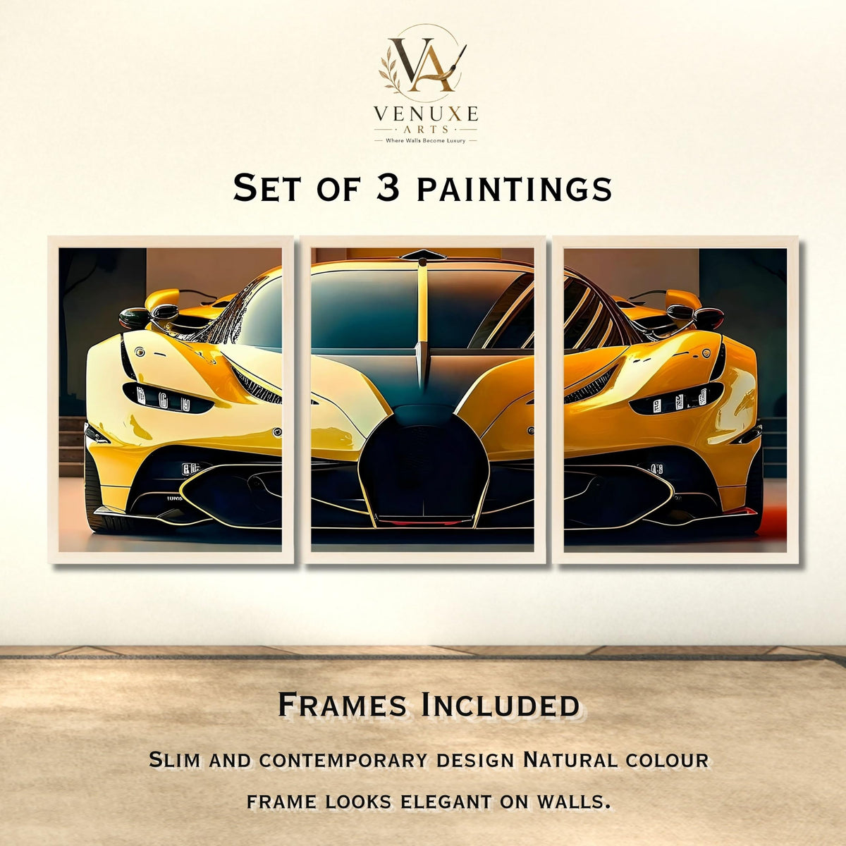 VENUXE ARTS Set Of 3 Big Sports Cars Framed Posters Gift Items for Boys Room Wall Decoration Bedroom Living Room Office Studio Décor | Car Poster Frame for Wall Décor