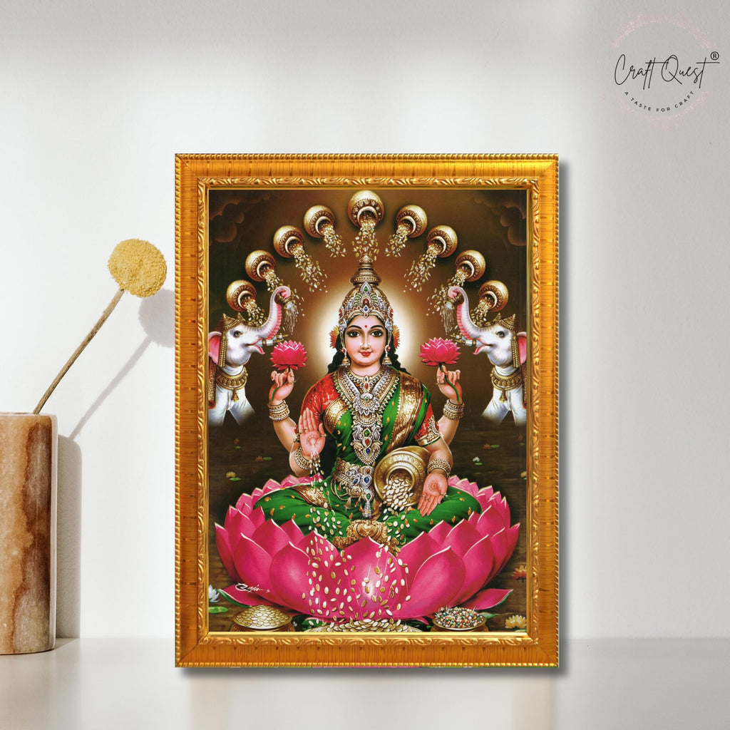 CRAFT QUEST Goddess Lakshmi Mata Laxmi Maa Wall Painting Photo Framed | Acrylic Glass, Lightweight & Waterproof | Ideal for Home, Office, Temple & Puja Room, Wall Decor