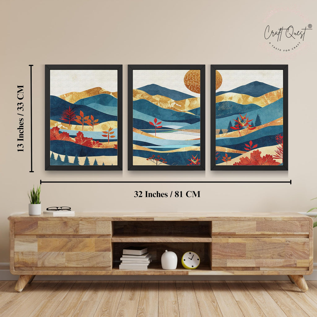 CRAFT QUEST Modern Art Pictures With Mountains & Trees Wall Art | Set of 3 Frames for Home Decoration | Ideal for Living Room, Bedroom & Offices