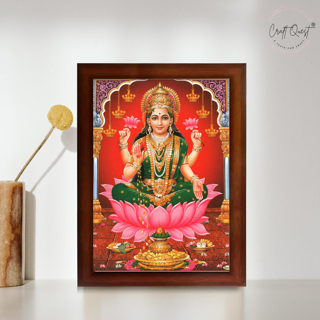 CRAFT QUEST Goddess Lakshmi Devi Dhana Vaibhav Laxmi Maa Wall Painting Framed Home Decor