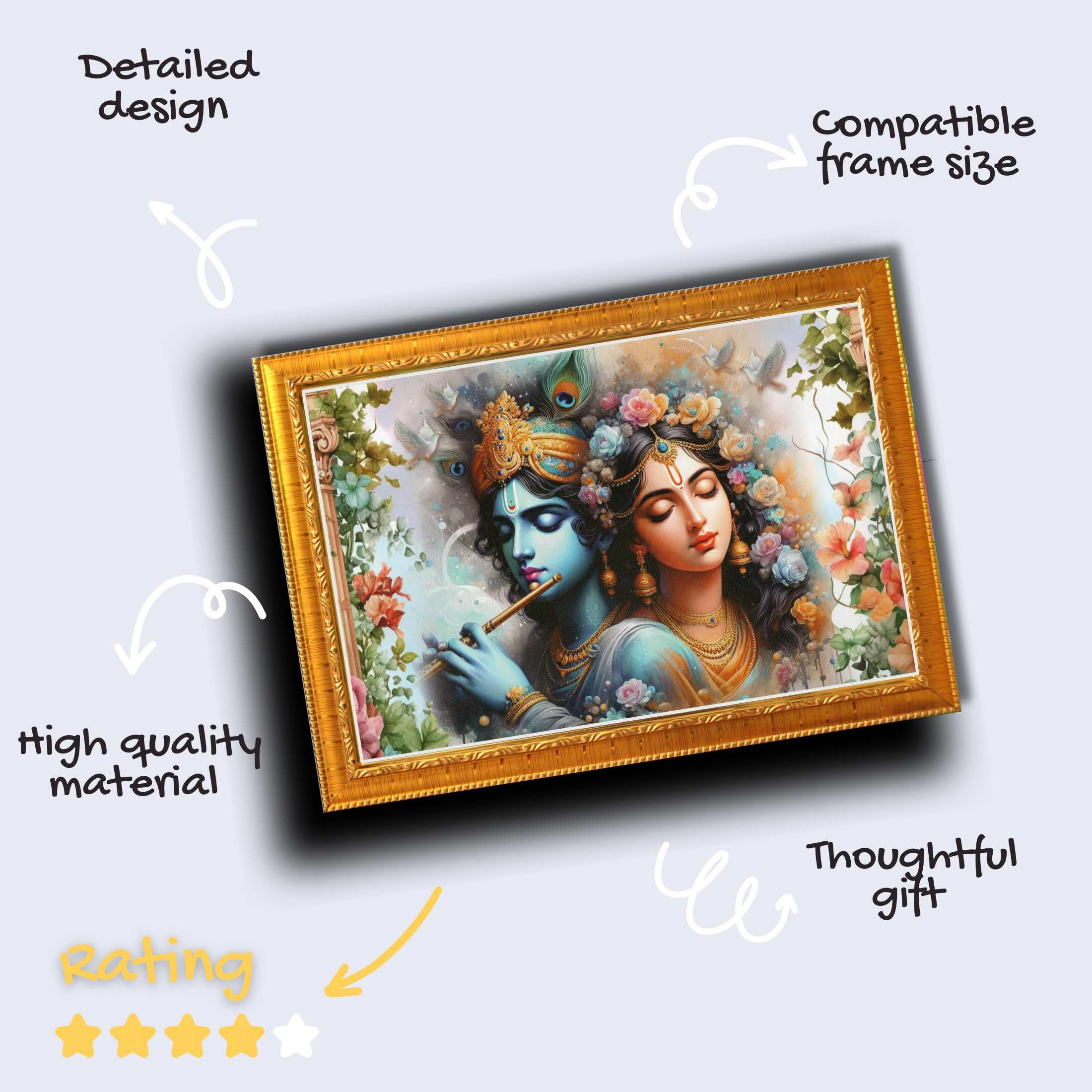 CRAFT QUEST Radha Krishna Art Photo Framed Painting for Home and Bedroom Wall Decoration of Size 14X10 Inches with Frame And Acrylic Glass RK212