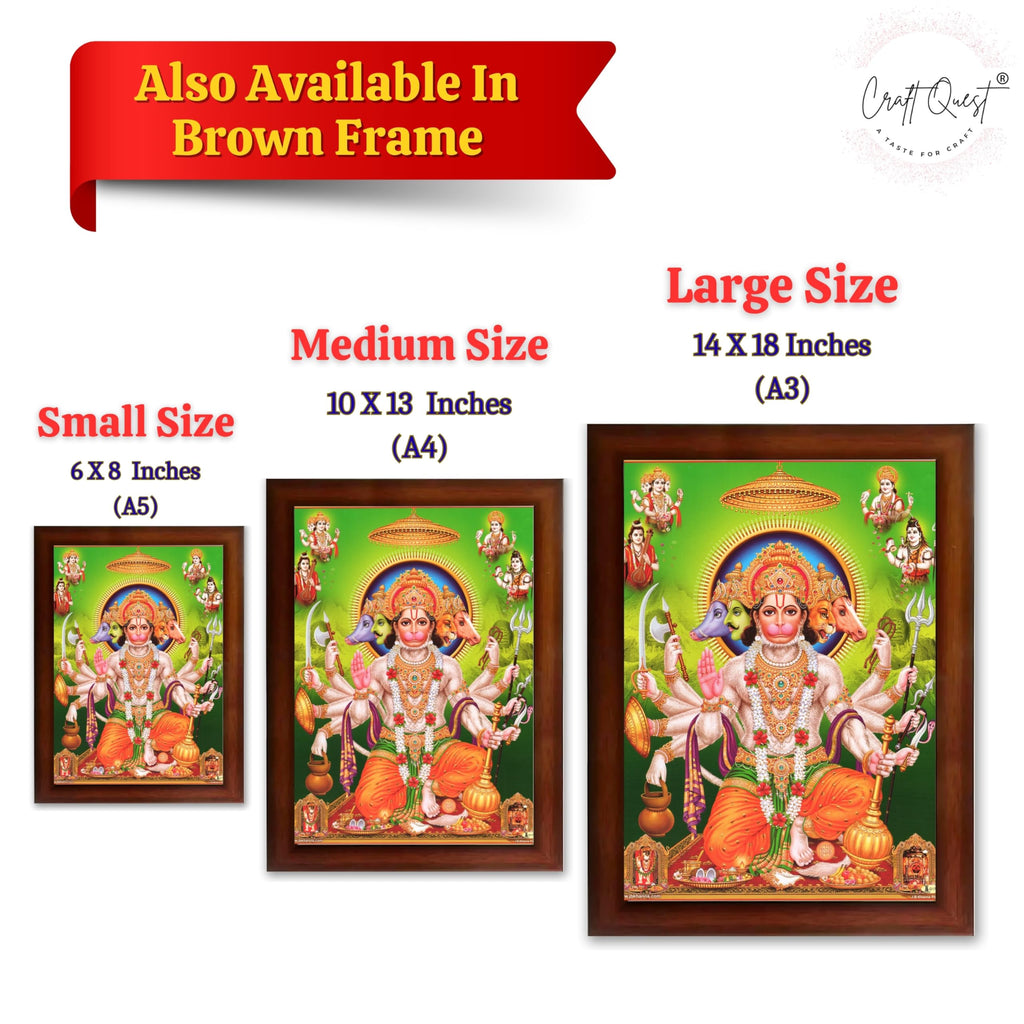 CRAFT QUEST Panchmukhi Hanuman | Bajrangbali Religious Photo frame home Decorative item synthetic wooden frame