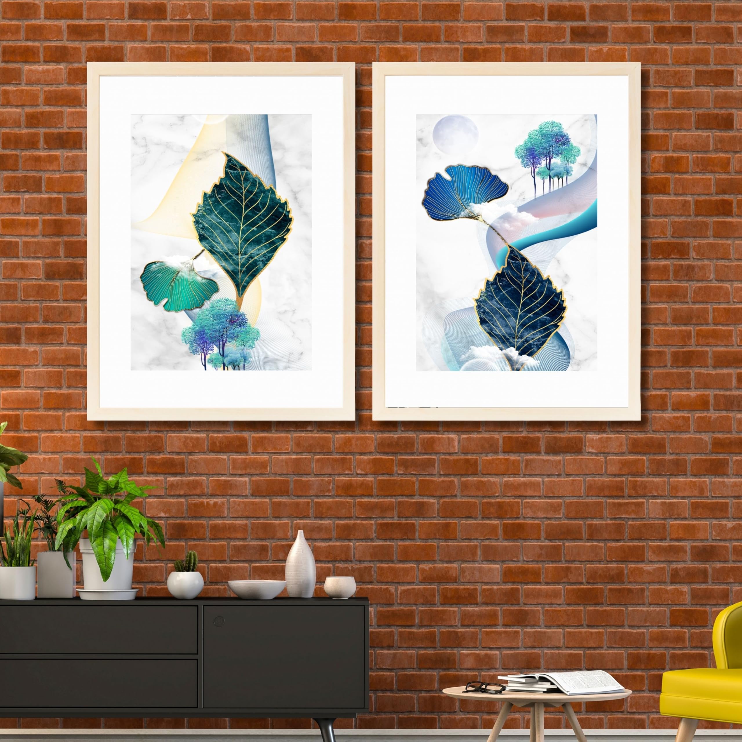 CRAFT QUEST Wall Art Decor Paintings | Set of 2 Wall Art Frames for Home Decoration | Ideal for Living Room, Bedroom & Office (Style 116)