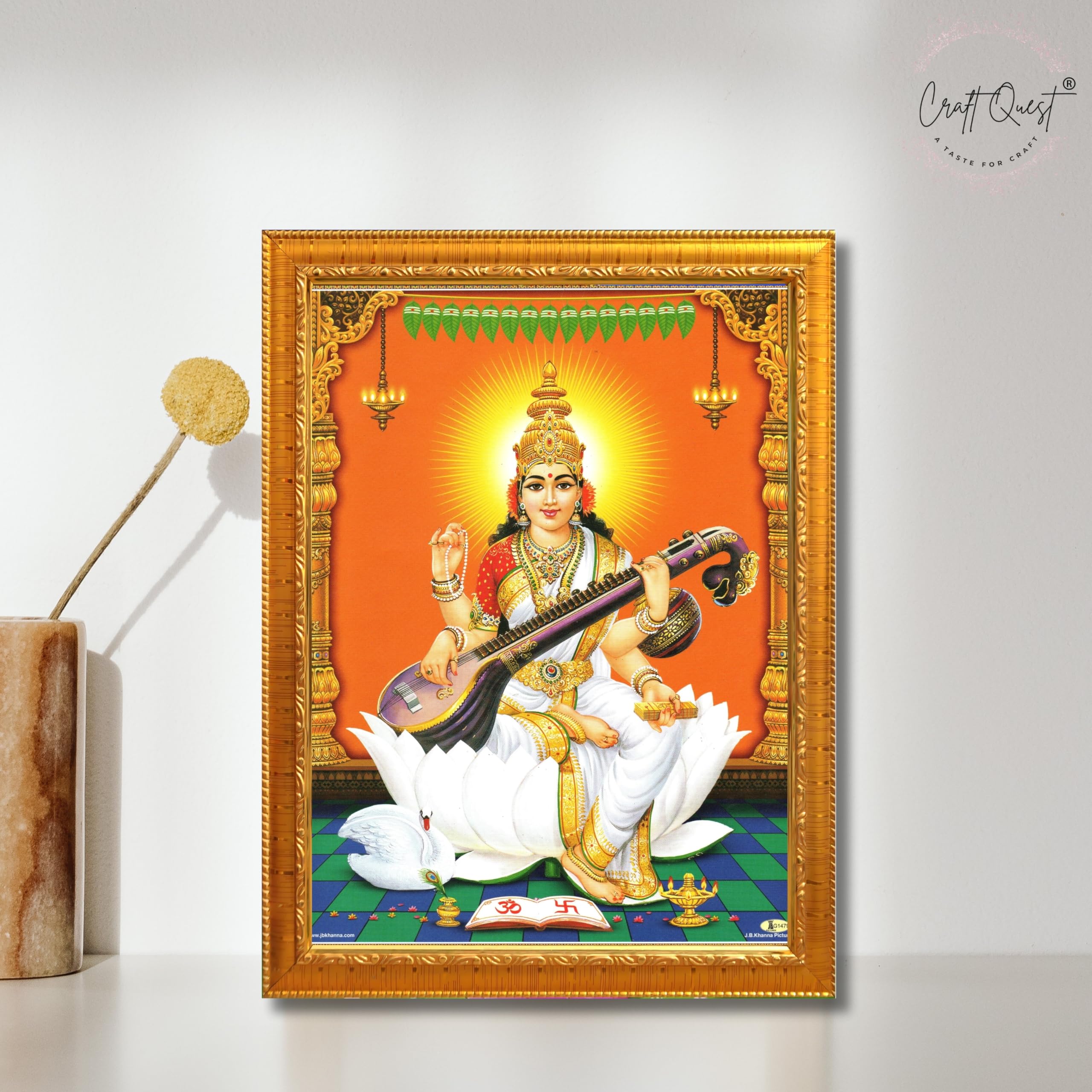 CRAFT QUEST Saraswati Devi Goddess Saraswathi Maa Wall Painting For Home Décor Synthetic wood Framed