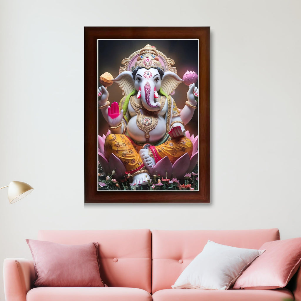 CRAFT QUEST Lord Ganesha Ganesh ji Art Framed Wall Painting With Frame For Home and Pooja,Office Décor Items