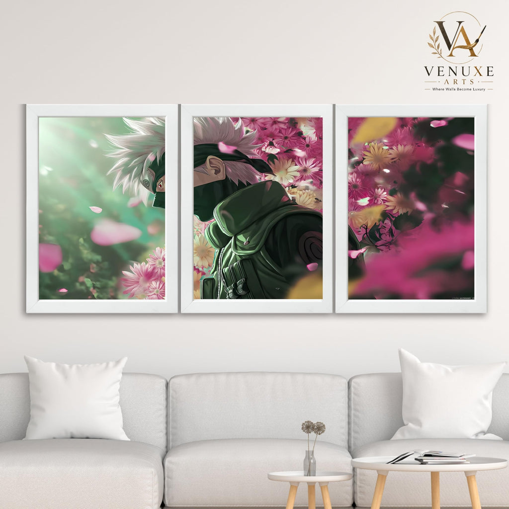 VENUXE ARTS Set Of 3 Anime Characters Wall Framed |Anime Characters Framed Poster for Living Room Bedroom Gaming Room Studio Wall Decor