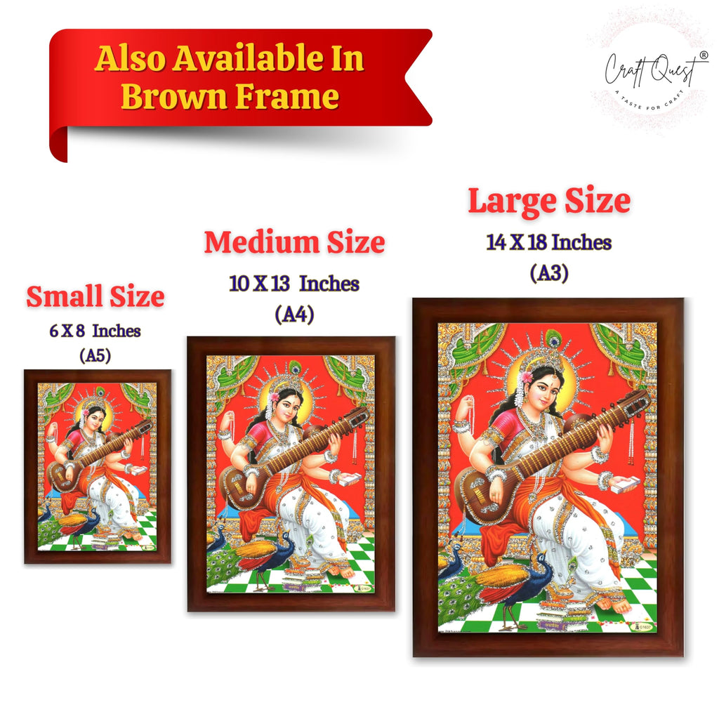 CRAFT QUEST Saraswati Devi Goddess Saraswati Maa Wall Painting Framed Home Decor wooden frame