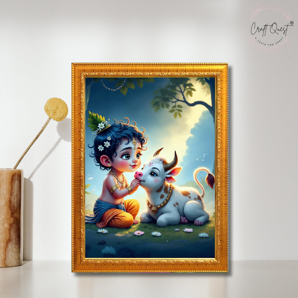 CRAFT QUEST Bal Gopal Makhan Chor Wall Photo Frame | Hindu God Kanha Devotional Home Decor | Gift Item