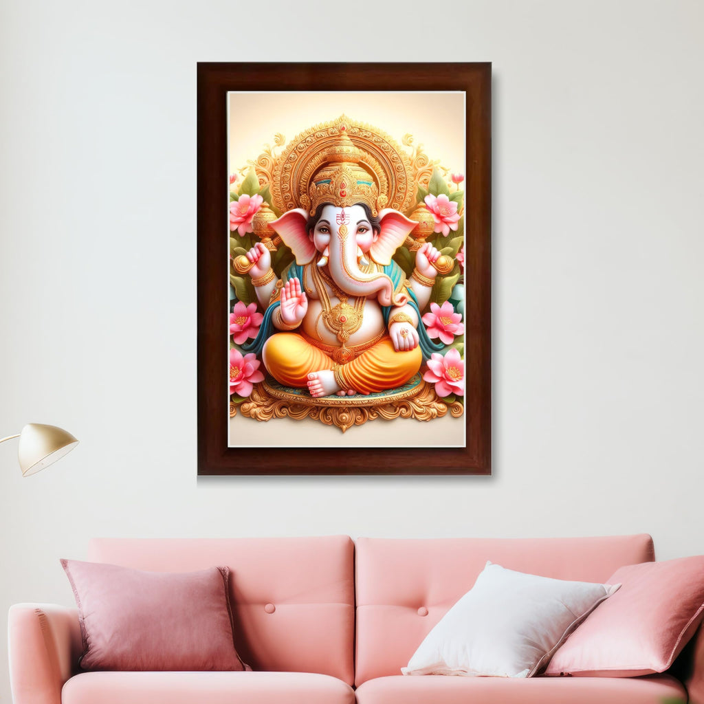 CRAFT QUEST Lord Ganesha Ganpati ji Abstract Modern Wall Painting With Frame For Home and Pooja,Office Décor Items
