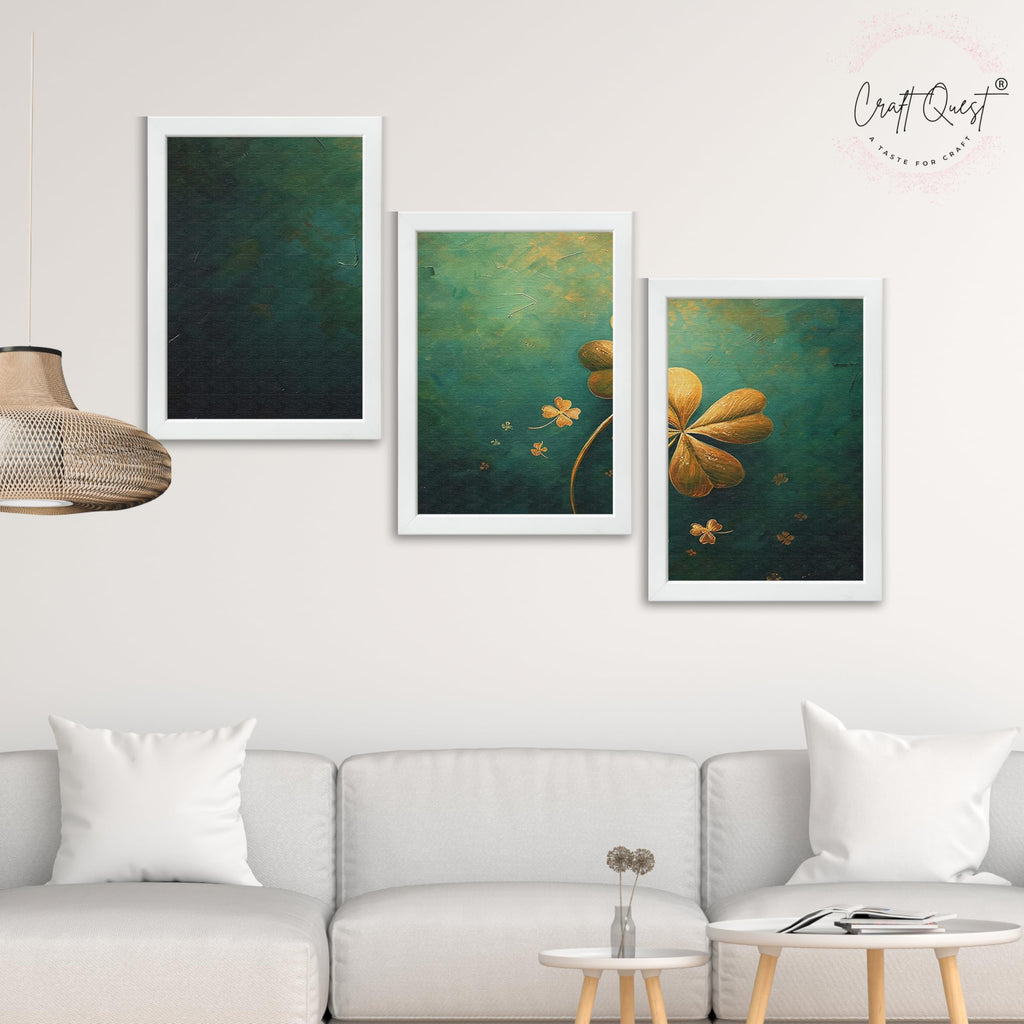CRAFT QUEST Nature Inspired Flowers & Leaves Wall Art | Set of 3 Frames for Home Decoration | Ideal for Living Room, Bedroom & Offices