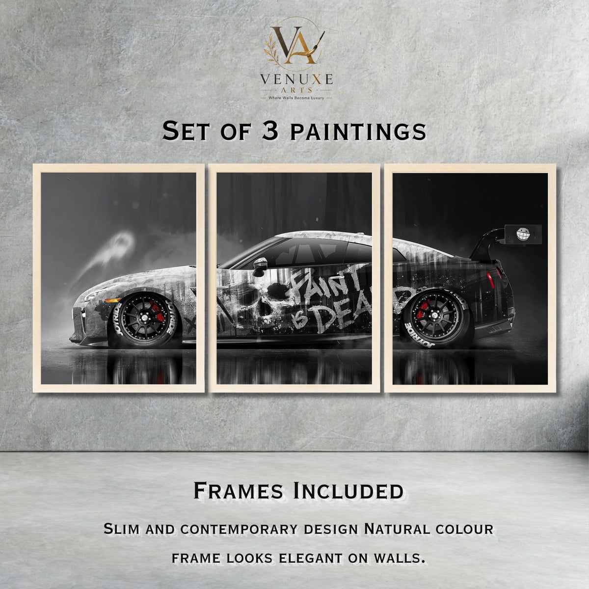 VENUXE ARTS Set Of 3 Big Sports Cars Framed Posters Gift Items for Boys Room Wall Decoration Bedroom Living Room Office Studio Décor | Car Poster Frame for Wall Décor