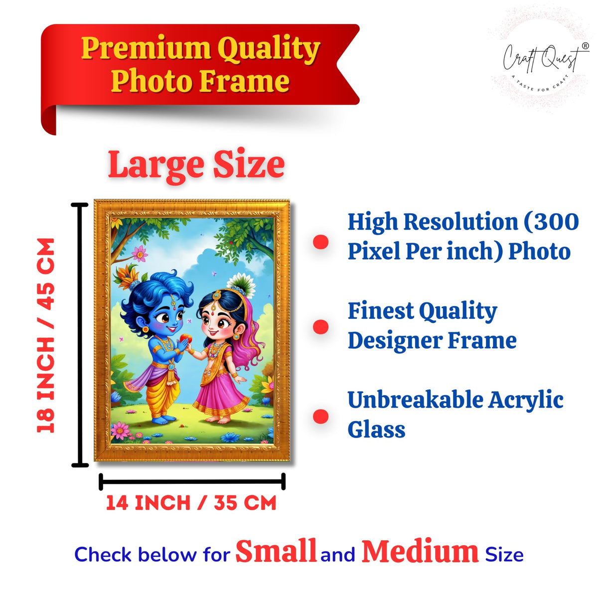 CRAFT QUEST Cute Bal Gopal HD Print | Bal Krishna Frame for Home Temple, Office Desk, Car Dashboard