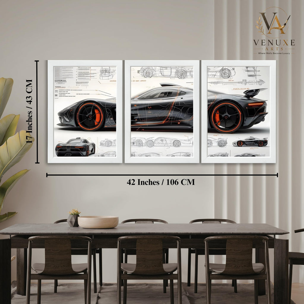 VENUXE ARTS Set Of 3 Big Sports Cars Framed Posters Gift Items for Boys Room Wall Decoration Bedroom Living Room Office Studio Décor | Car Poster Frame for Wall Décor