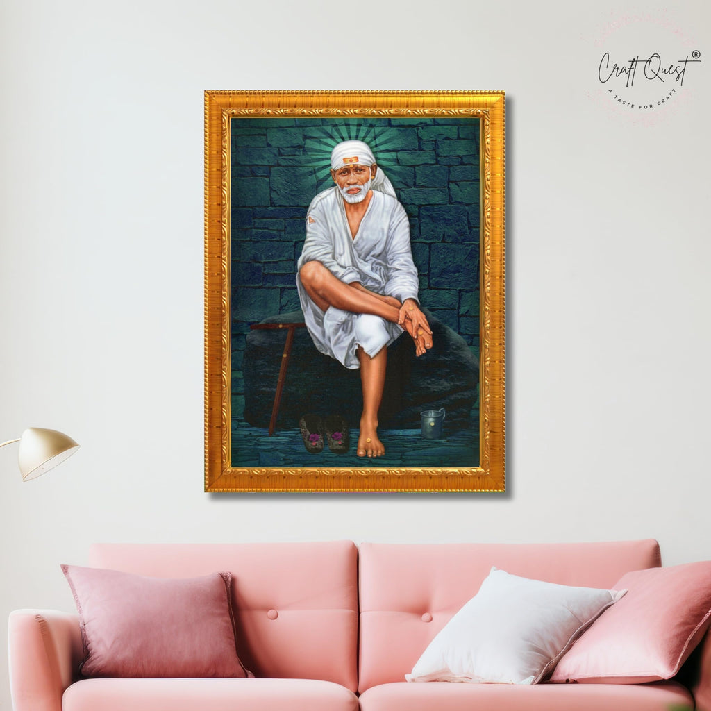 CRAFT QUEST Saibaba Sai Baba Shirdi Sainath Wall Painting Framed Home Décor, Ideal for Home, Office, Temple & Puja Room, Wall Decor