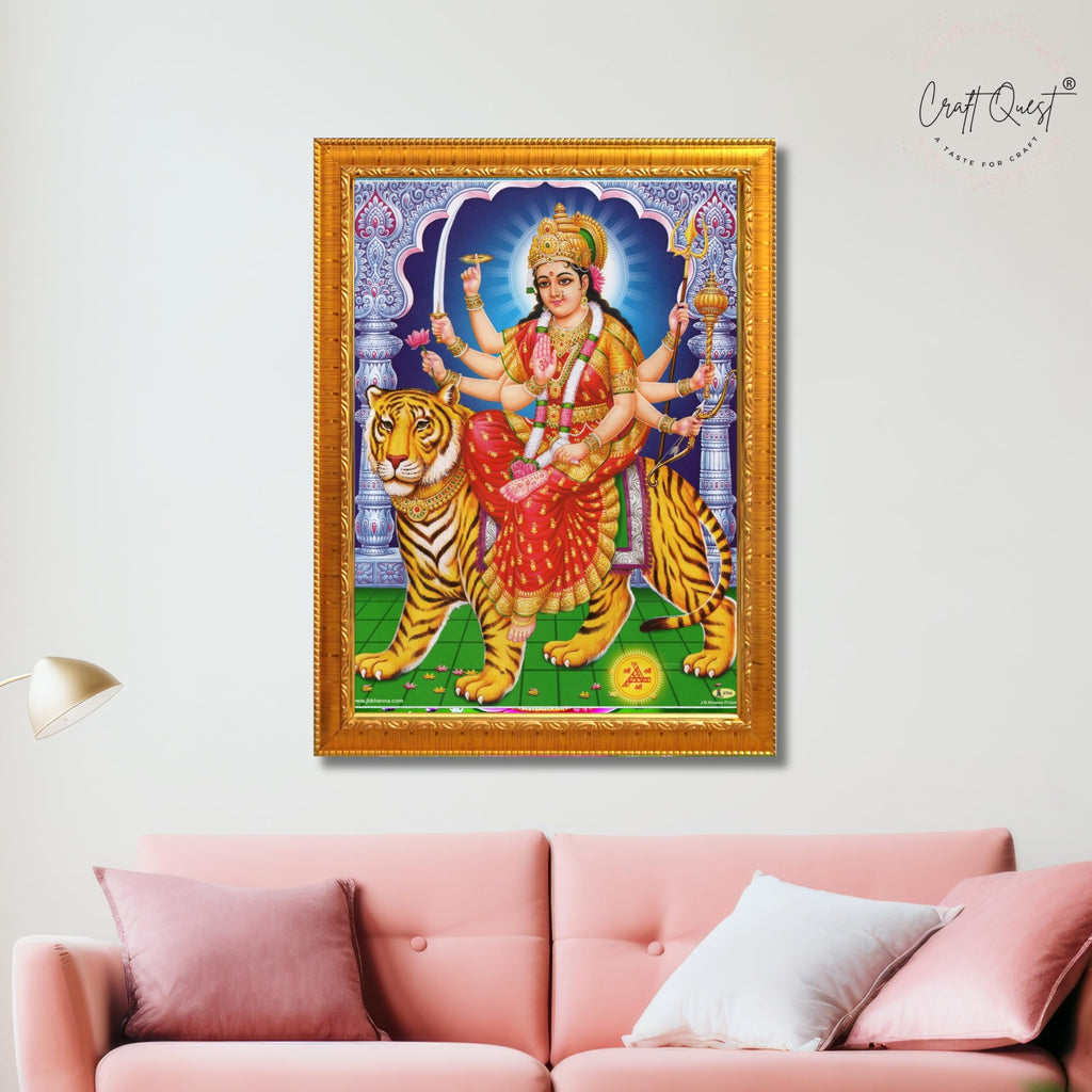 CRAFT QUEST Durga Mata Ji Nav Navdurga Wall Painting Framed Home Decor Items