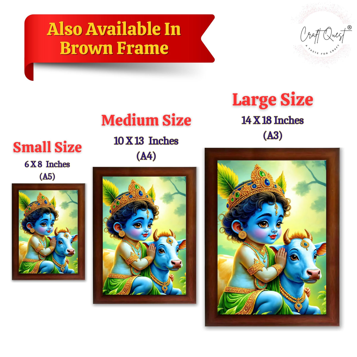 CRAFT QUEST Baby Krishna Photo Frame | Shri Bal Gopal Painting for Pregnant Women | Kanha Ji Poster | Laddu Lord Makhan Chor | Walls Home Bedroom Living Room Decoration Gift.