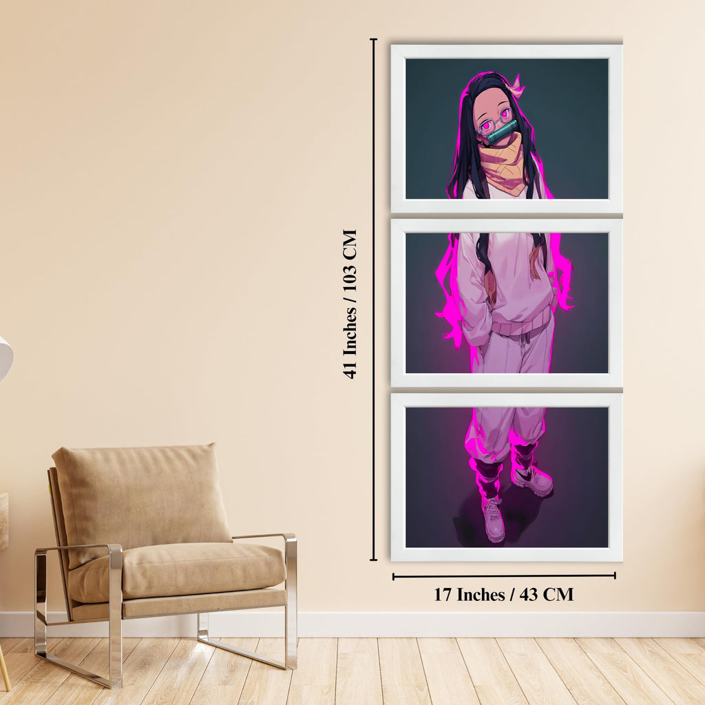 VENUXE ARTS Set Of 3 Anime Characters Wall Framed |Anime Characters Framed Poster for Living Room Bedroom Gaming Room Studio Wall Decor