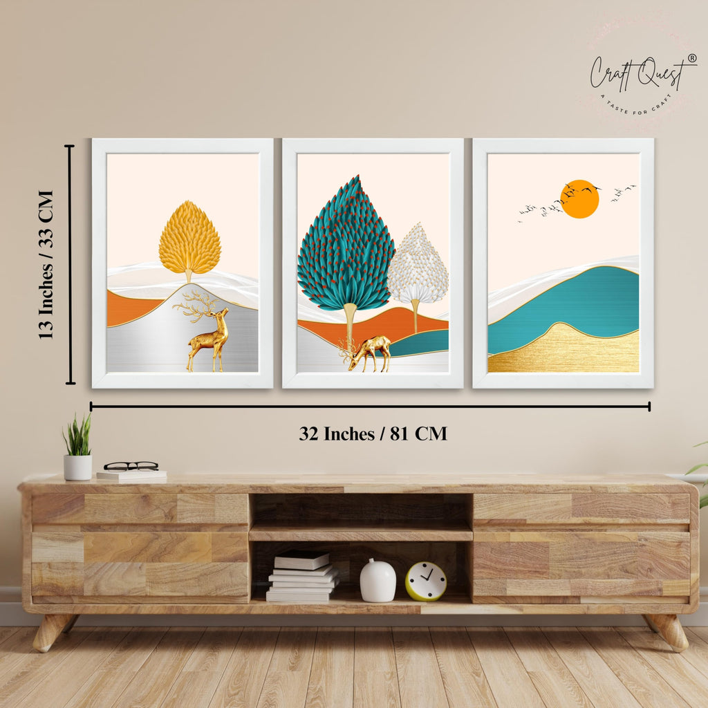 CRAFT QUEST Modern Art Landscapes Sanlian Adornment Abstract Wall Art | Set of 3 Frames for Home Decoration | Ideal for Living Room, Bedroom & Offices