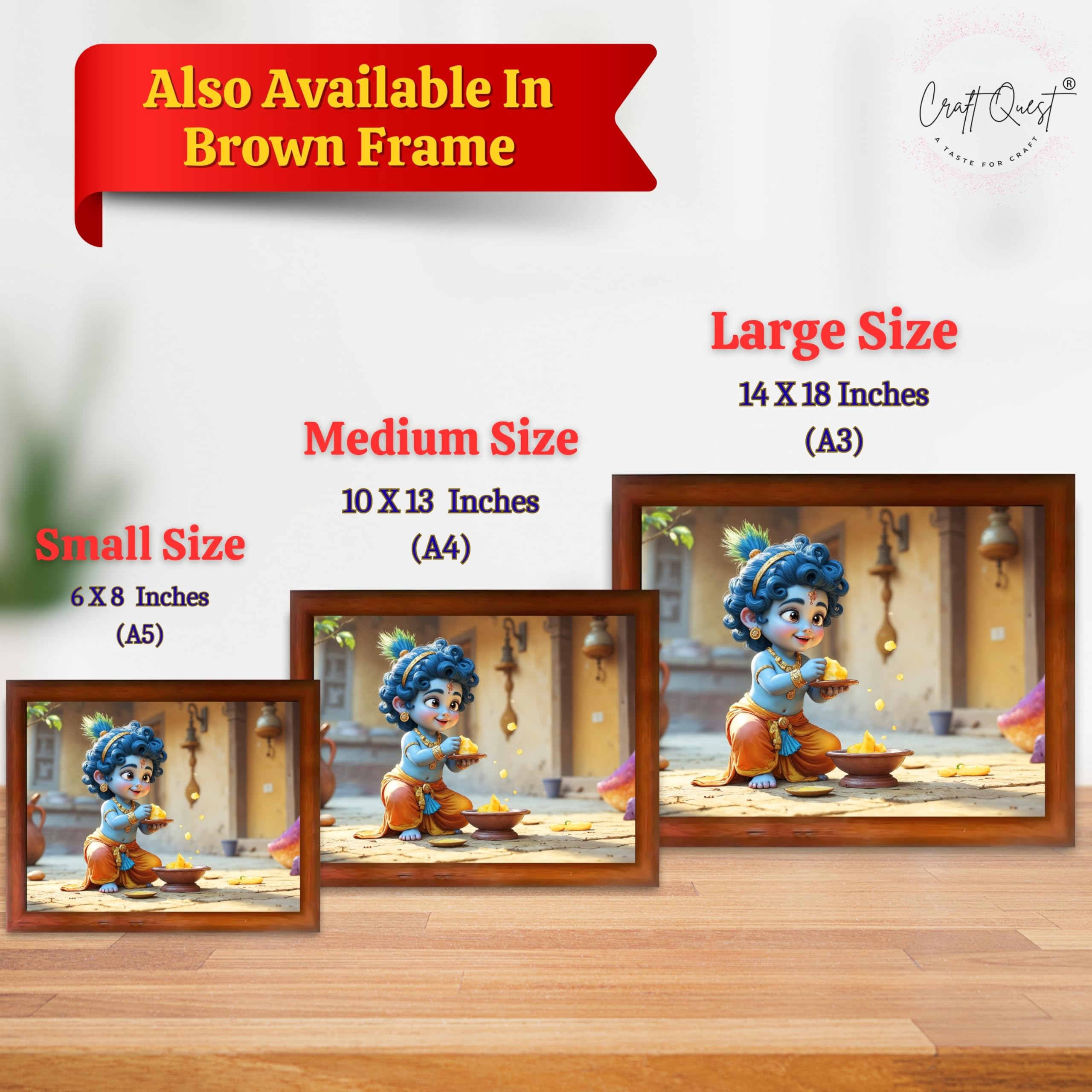 CRAFT QUEST Shri Bal Gopal Painting | Baby Krishna Photo Frame | Krishna Photo Frames for Walls, Home, Living Room and Home Décor