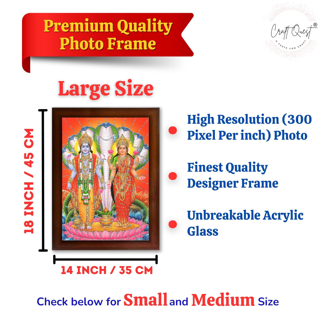 CRAFT QUEST Lord Vishnu Lakshmi Devi Laxmi Narayan Ji Wall Painting Framed Home Décor