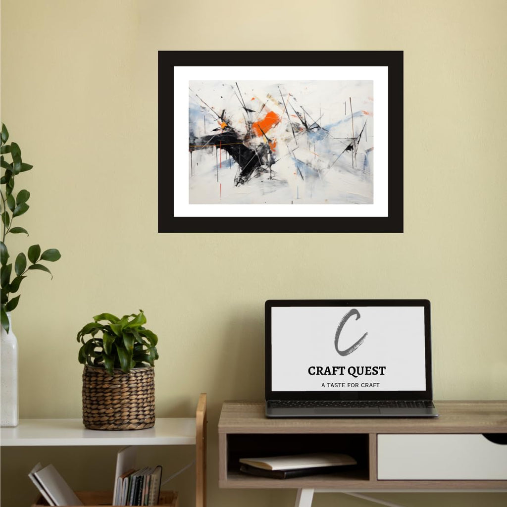 CRAFT QUEST Abstract Digital Mosaics Modern Art Painting Poster Frame for Home & Office Wall Decoration - Portrait, Wall Display (Black, 14x10 Inch Frame with Art Print) (Tropical Reverie)