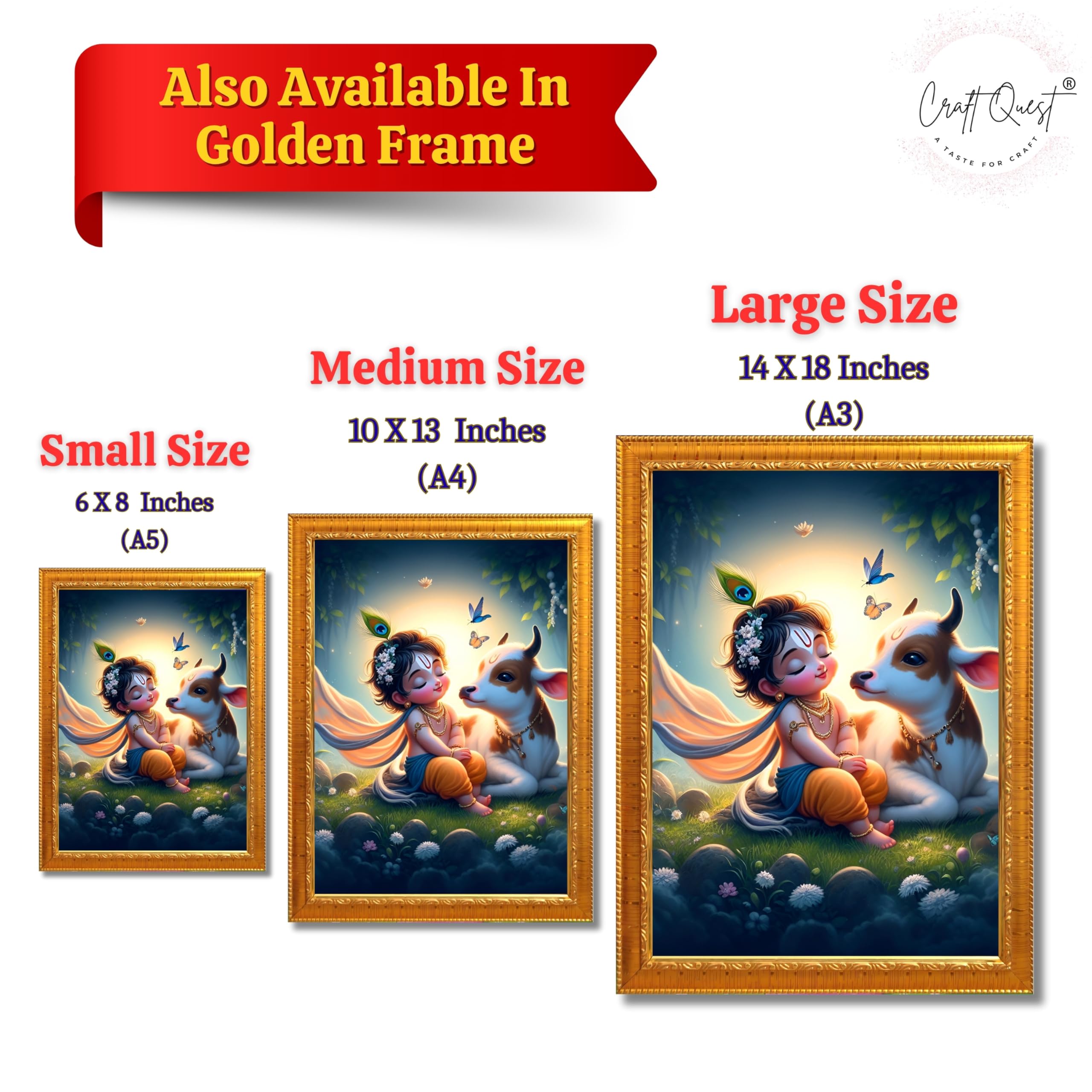 CRAFT QUEST Cute Bal Gopal HD Print | Premium Transparent Frame for Home Temple, Office Desk, Car Dashboard