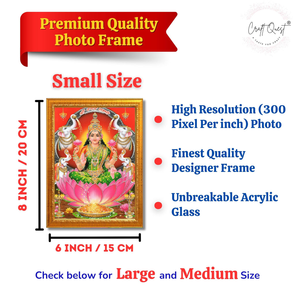 CRAFT QUEST Goddess Lakshmi Devi Dhana Laxmi Maa Wall Painting Frame for Diwali,Temple, Pooja, Living Room Home and Decor