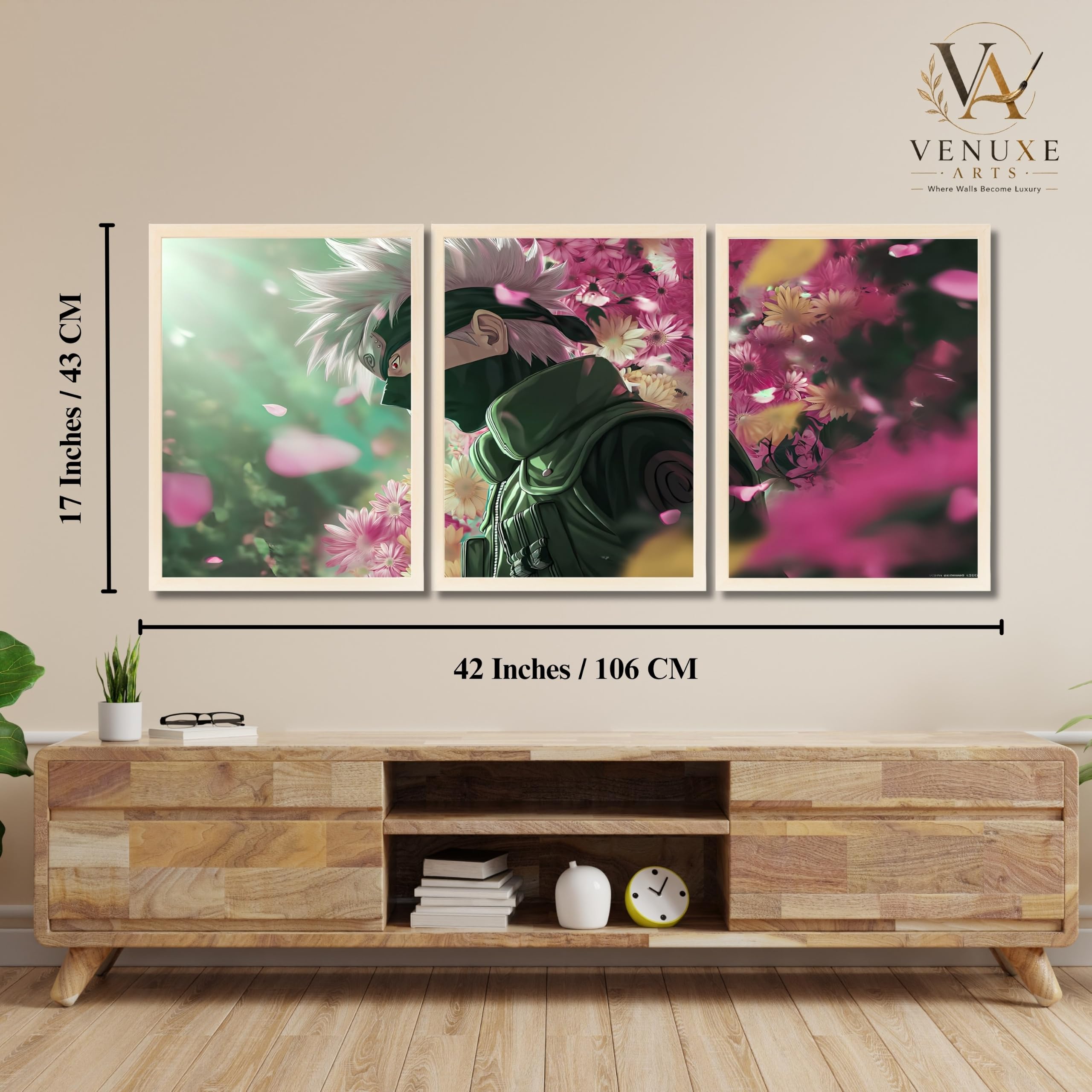 VENUXE ARTS Set Of 3 Anime Characters Wall Framed |Anime Characters Framed Poster for Living Room Bedroom Gaming Room Studio Wall Decor