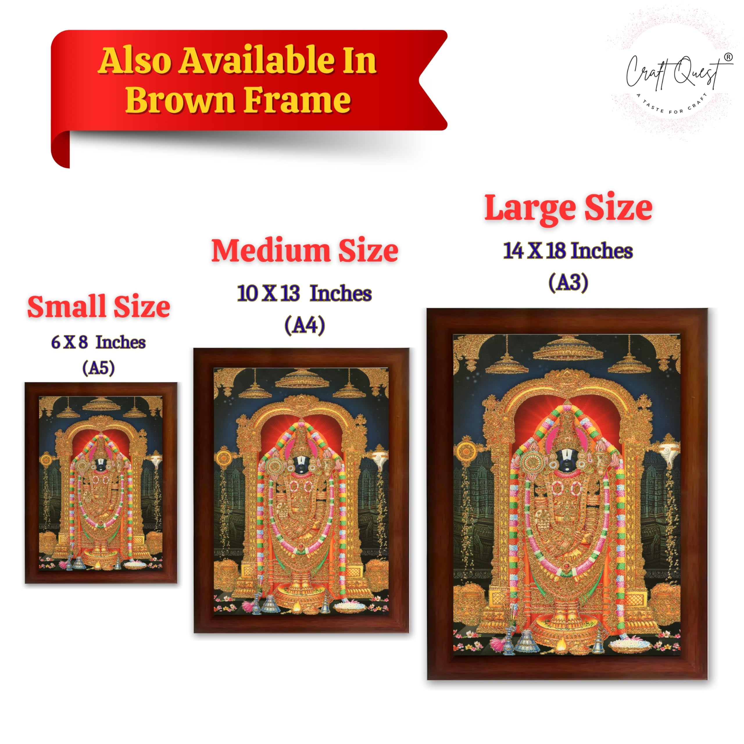 CRAFT QUEST Tirupati Balaji Lord Venkateshwara Swamy Wall Painting Framed Home Décor