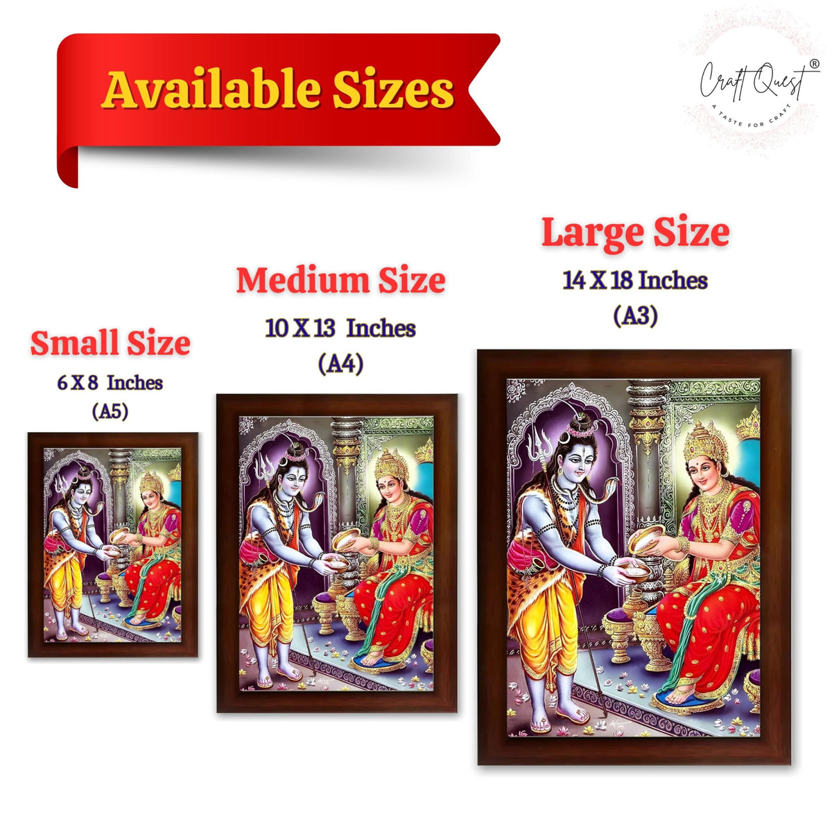 CRAFT QUEST Shiva & Maa Annapurna devi sitting on throne photo frame with Acrylic Glass for Home Kitchen, Restraunt, Business