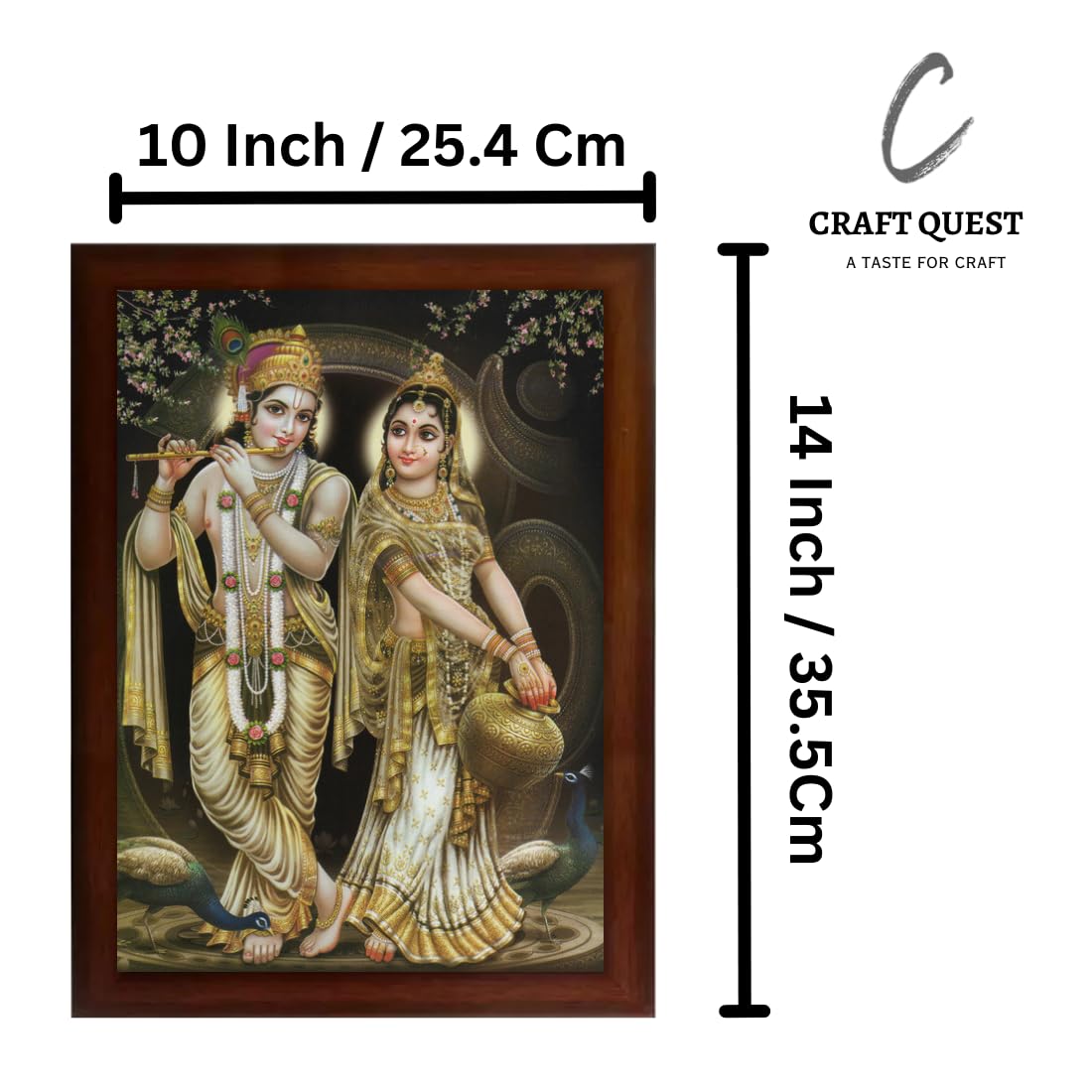 CRAFT QUEST Radha Krishna Sparkle Coated Home Decorative Gift Item Framed Painting (10 X 14 Inches, Brown) RK1013-10